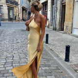 Robe maxi dos nu en satin pour femme