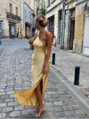 Robe maxi dos nu en satin pour femme