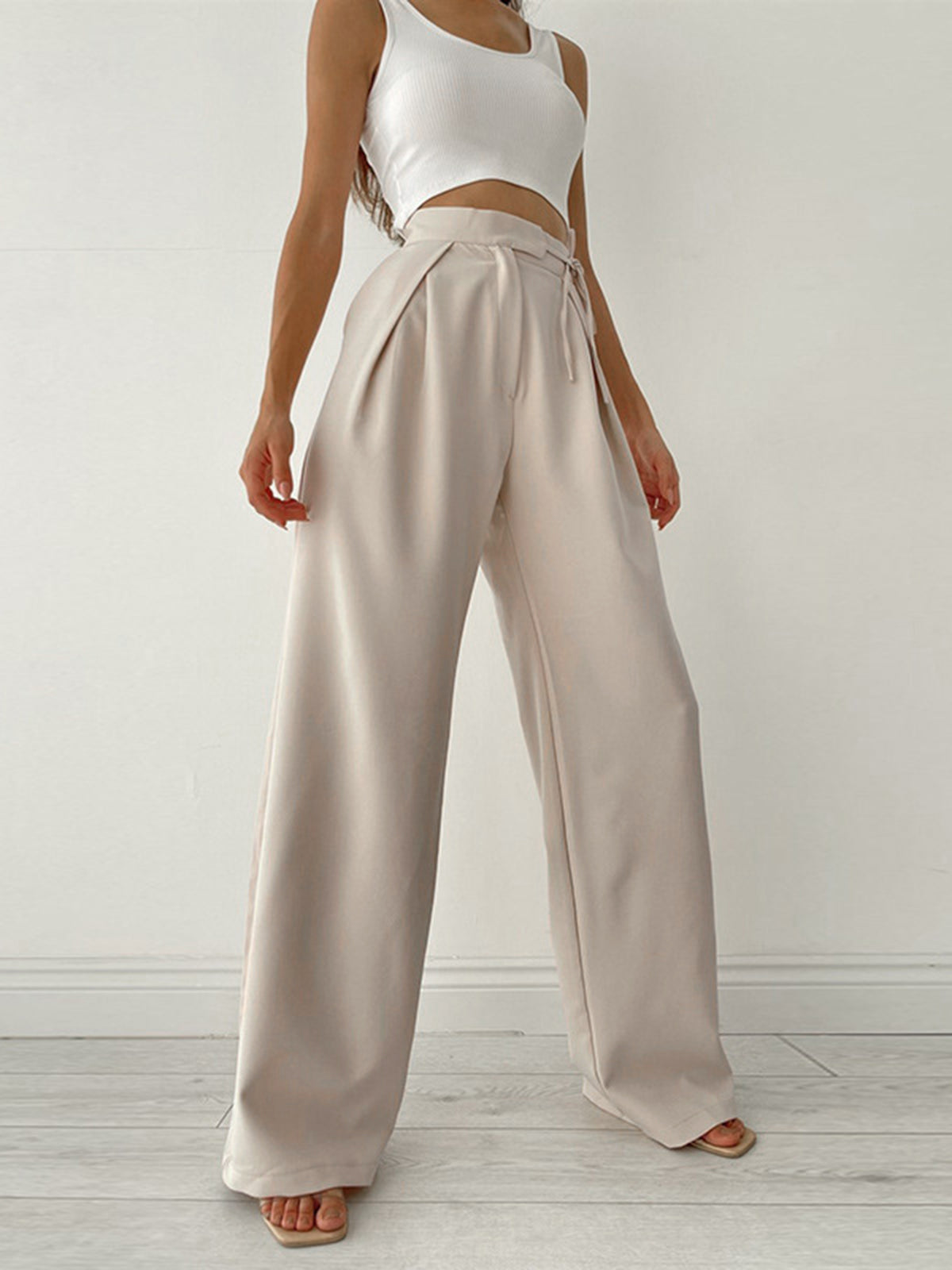 Pantalones chinos de talle alto para mujer con lazo lateral