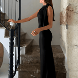 Robe maxi de soirée sans manches en satin pour femme
