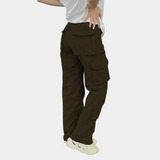 Damen Hohe Taille mit Taschen Cargo-Hose