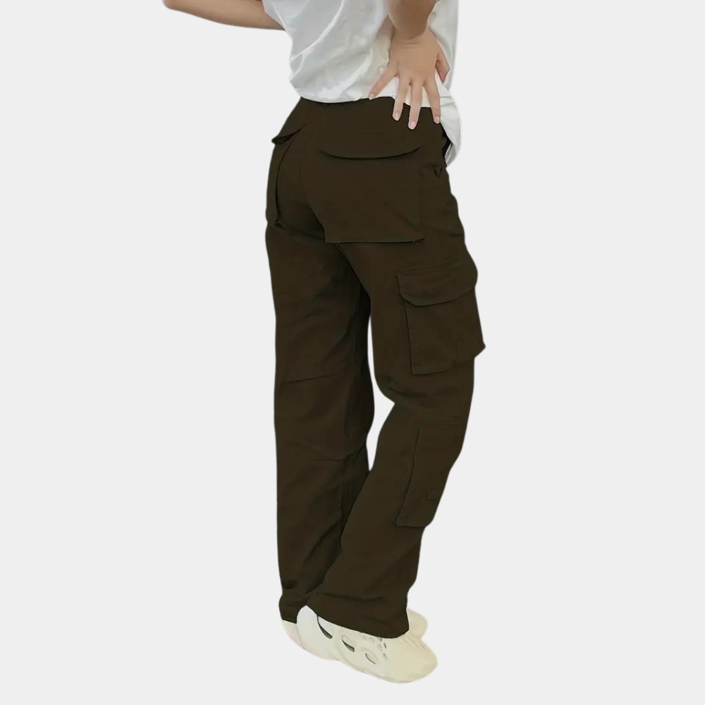 Damen Hohe Taille mit Taschen Cargo-Hose