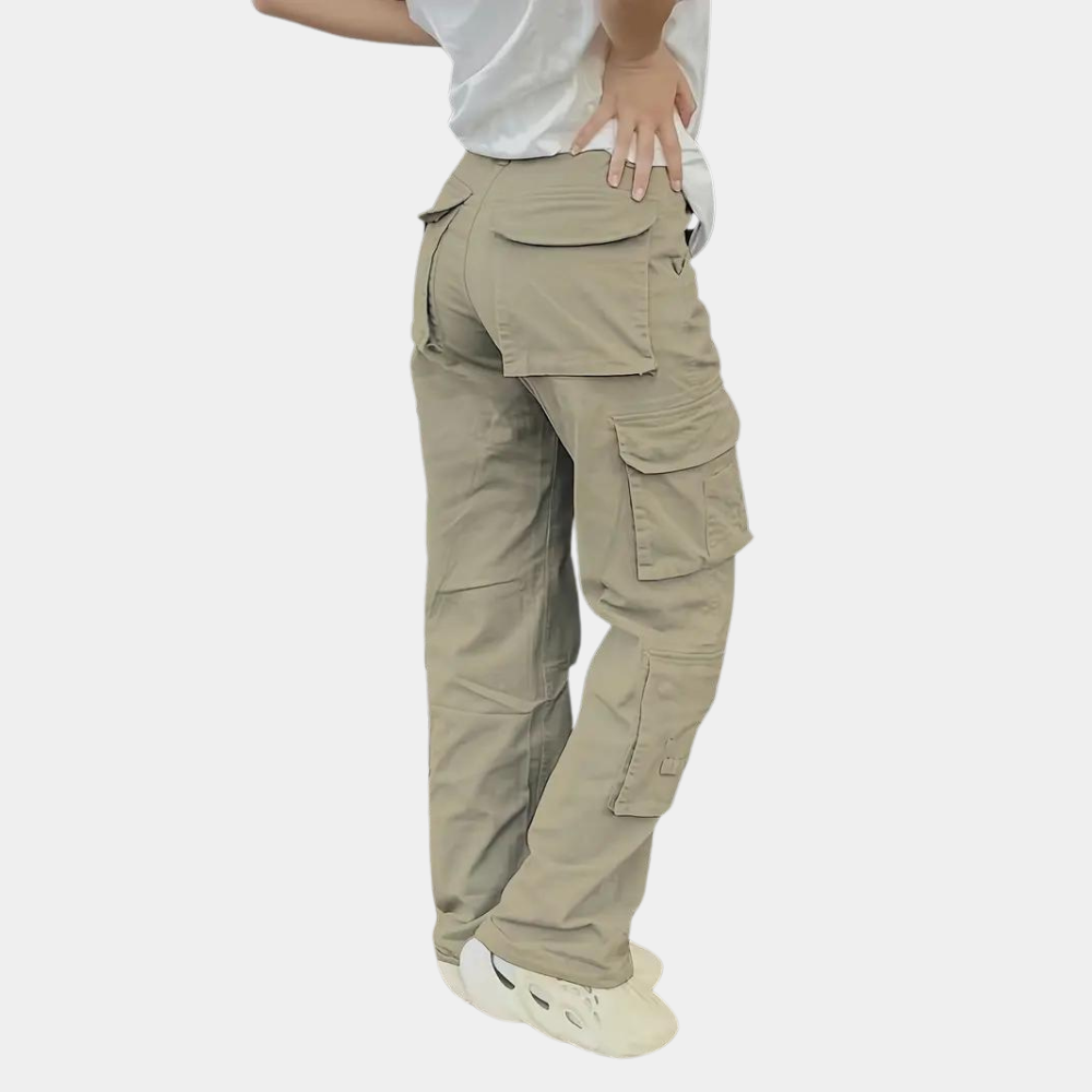 Damen Hohe Taille mit Taschen Cargo-Hose