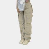 Damen Hohe Taille mit Taschen Cargo-Hose