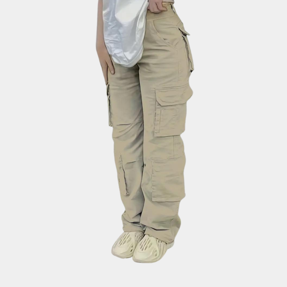 Damen Hohe Taille mit Taschen Cargo-Hose