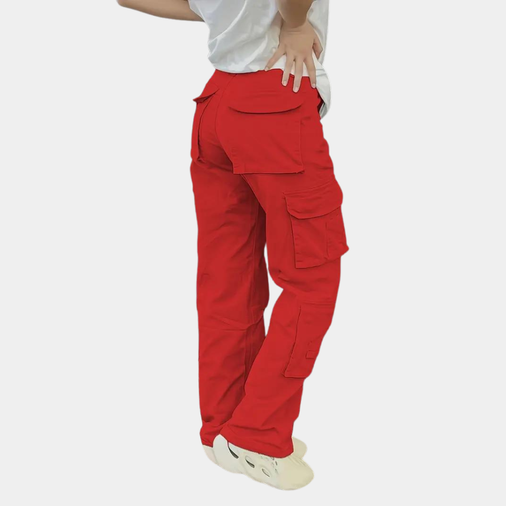 Damen Hohe Taille mit Taschen Cargo-Hose