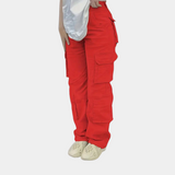 Damen Hohe Taille mit Taschen Cargo-Hose