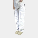 Damen Hohe Taille mit Taschen Cargo-Hose