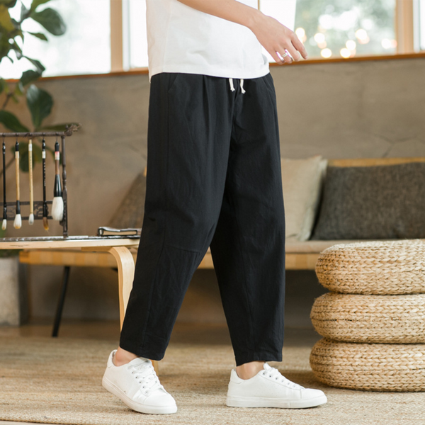 Herren Verstellbar Locker Geschnitten Leinenhose