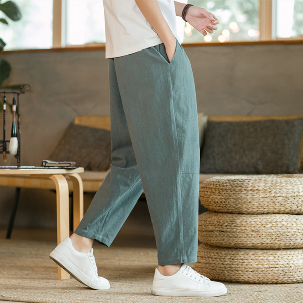 Herren Verstellbar Locker Geschnitten Leinenhose