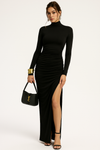 Robe de soirée maxi à col roulé manches longues pour femme