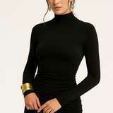 Robe de soirée maxi à col roulé manches longues pour femme