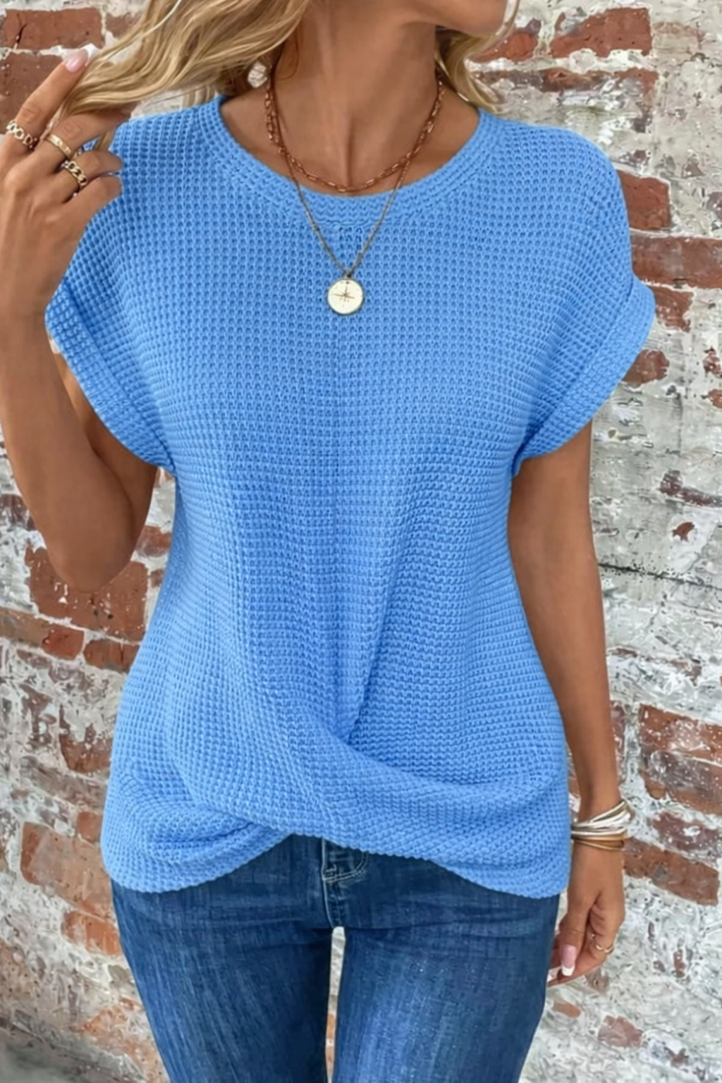 Daisy | Waffle Pattern Crew Neck Top