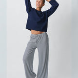 Damen Gestreift Weites Bein Stoffhose