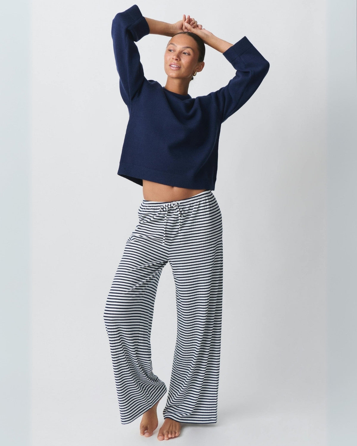 Damen Gestreift Weites Bein Stoffhose