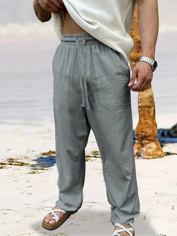 Herren  Elastischer Bund Lange Leinenhose