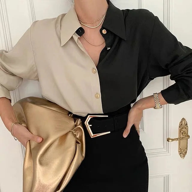 Angelika | Damen Zweifarbige Bluse | Langarm
