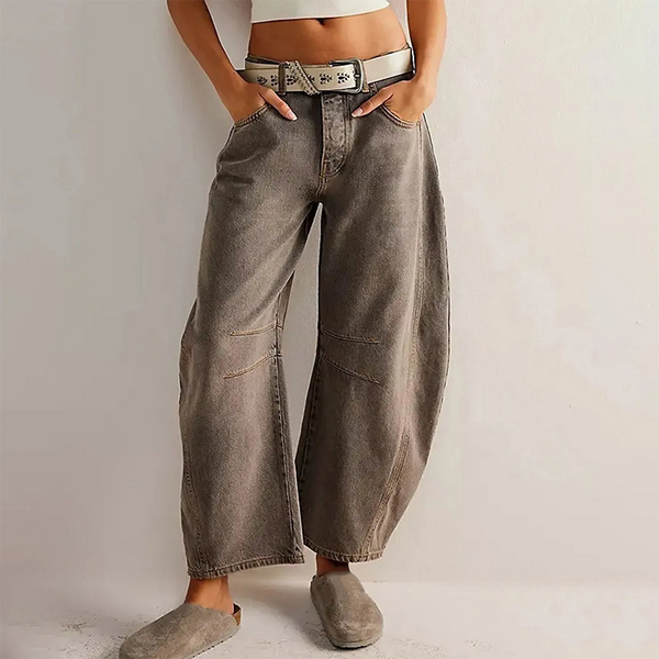 Damen Knopfverschluss Baggy Jeans