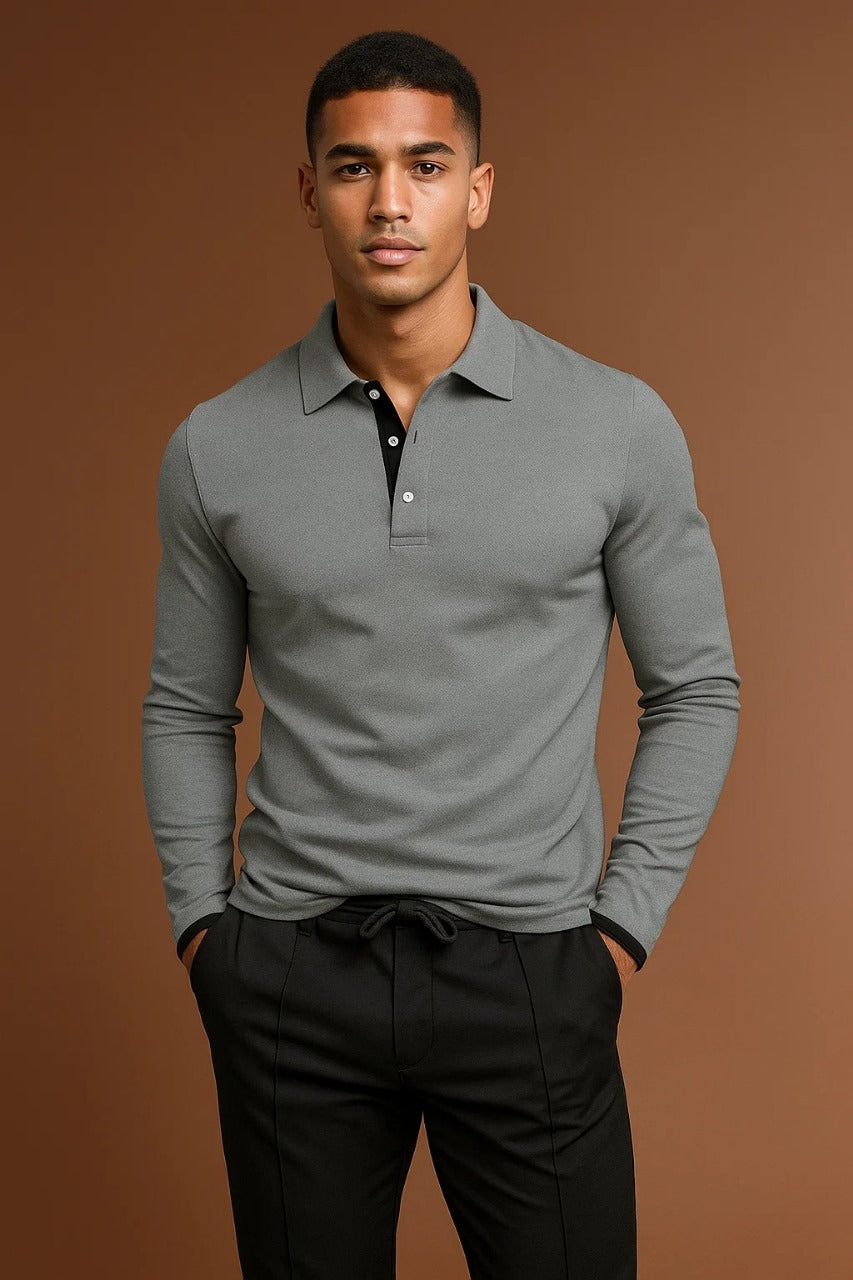 Spencer | Long Sleeve Ribbed Cuff Polo Shirt