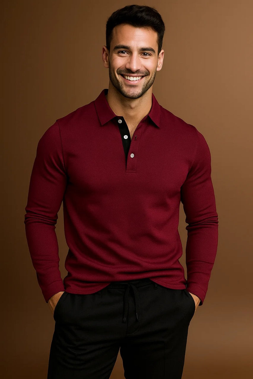 Spencer | Long Sleeve Ribbed Cuff Polo Shirt