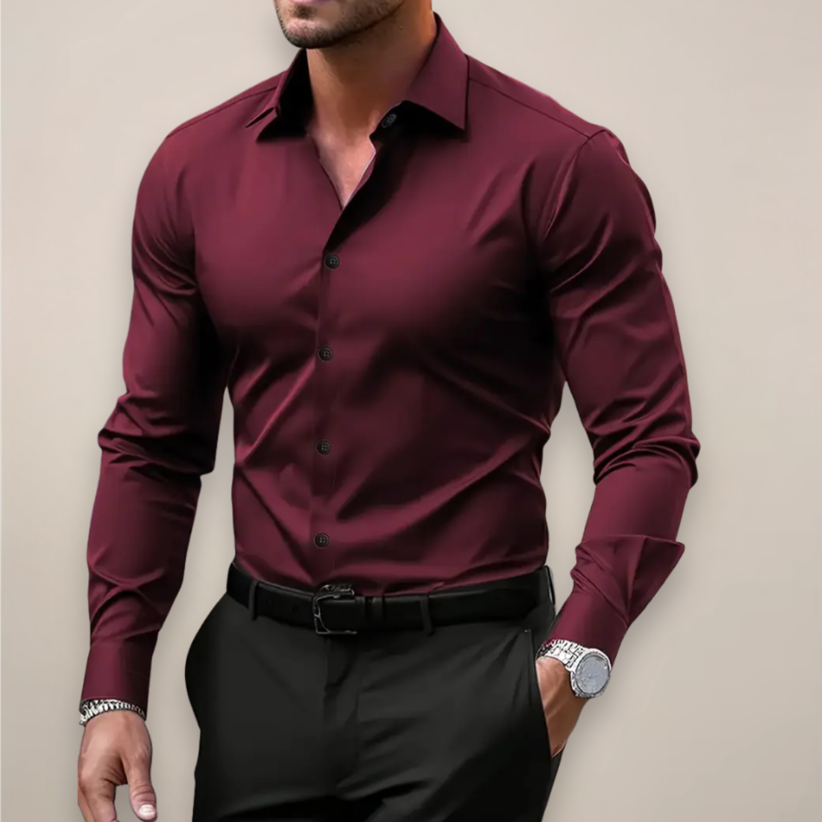 Alistair | Cutout Collar Regular-Fit Long-Sleeve Shirt