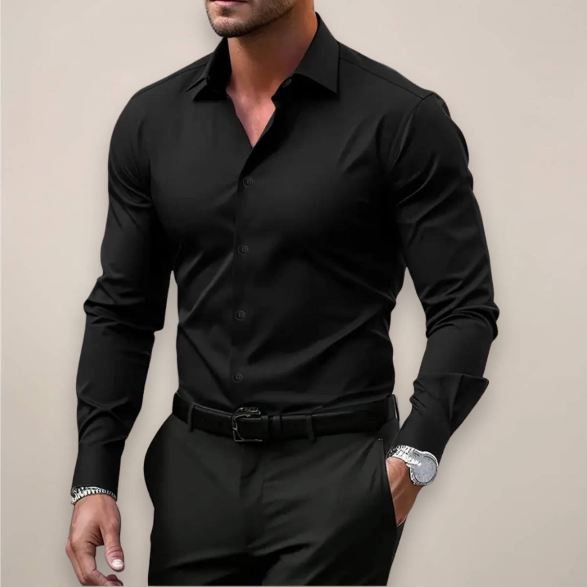 Alistair | Cutout Collar Regular-Fit Long-Sleeve Shirt