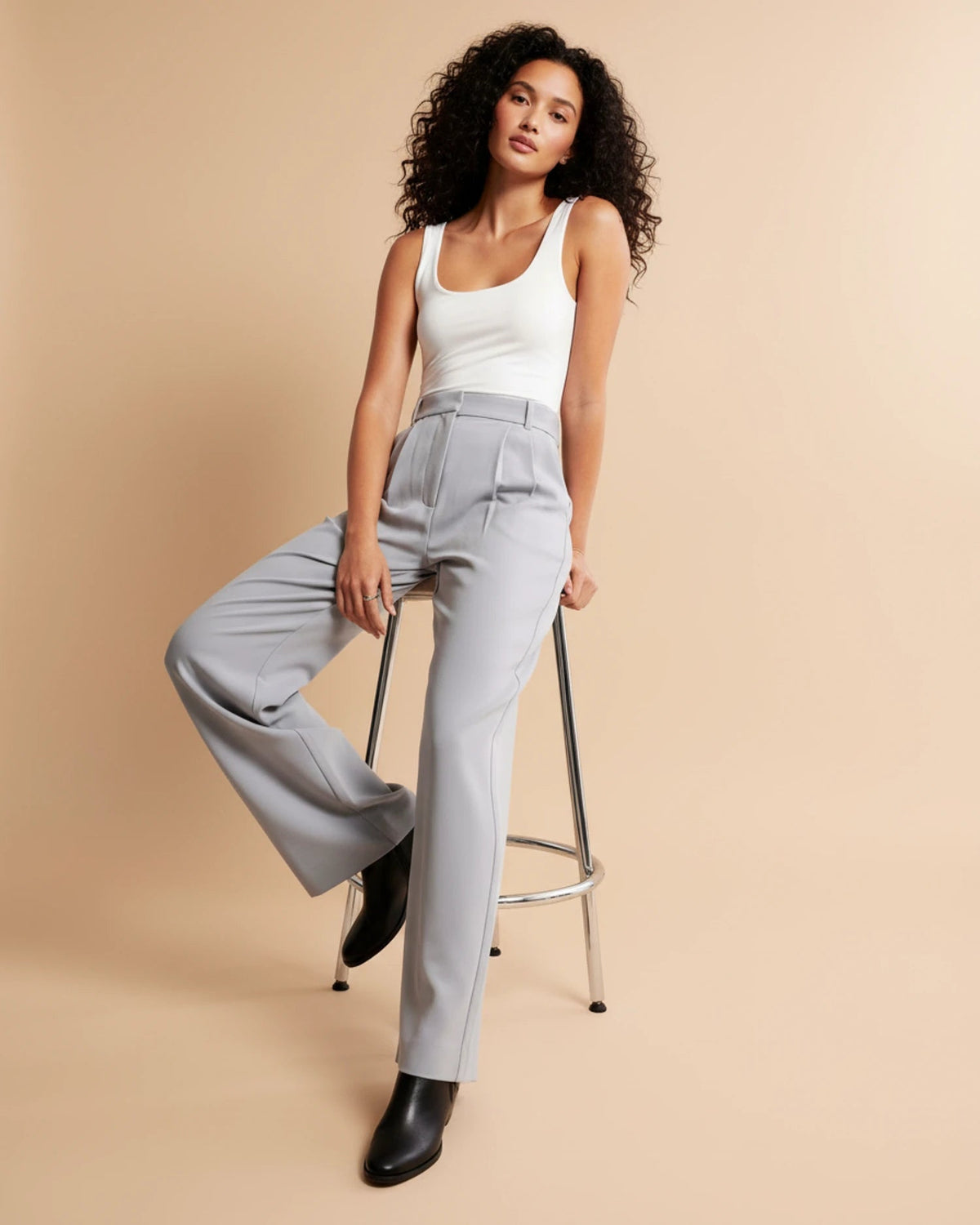 Pantalon chino femme taille haute avec poches