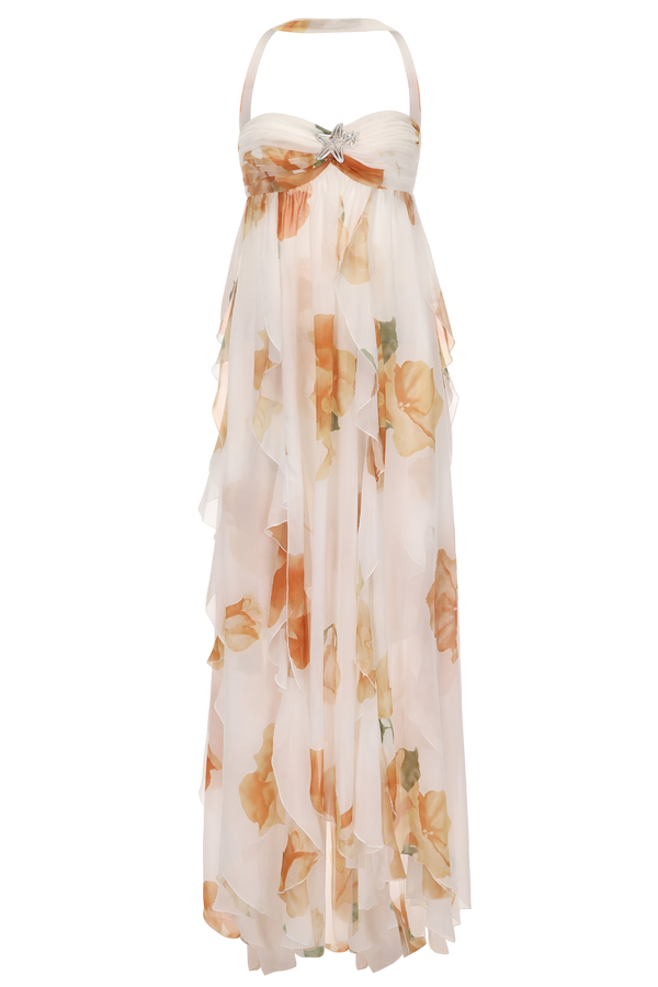 Kim | Sukienka maxi z dekoltem halter w stylu warstwowym