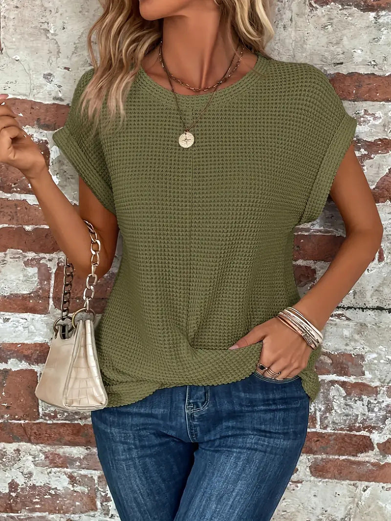 Daisy | Waffle Pattern Crew Neck Top