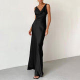 Robe de soirée longue noire pour femme, sans manches, portefeuille
