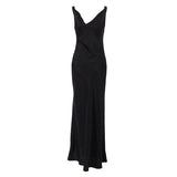 Robe de soirée longue noire pour femme, sans manches, portefeuille