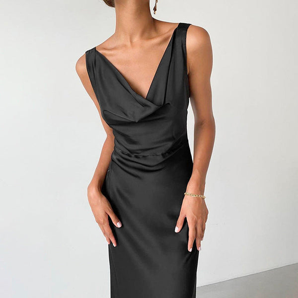 Damen Schwarz Ärmellos Wickel Maxi Abendkleid