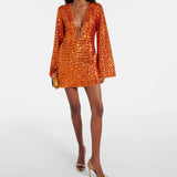 Damen Langarm Party Mini Abendkleid