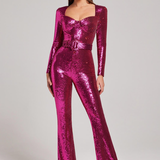 Aderine | Damen Elegant Glitzern Jumpsuit | Langärm