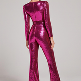 Aderine | Damen Elegant Glitzern Jumpsuit | Langärm