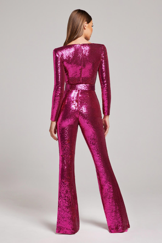 Aderine | Damen Elegant Glitzern Jumpsuit | Langärm