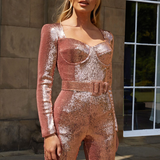 Aderine | Damen Elegant Glitzern Jumpsuit | Langärm