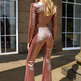 Aderine | Damen Elegant Glitzern Jumpsuit | Langärm