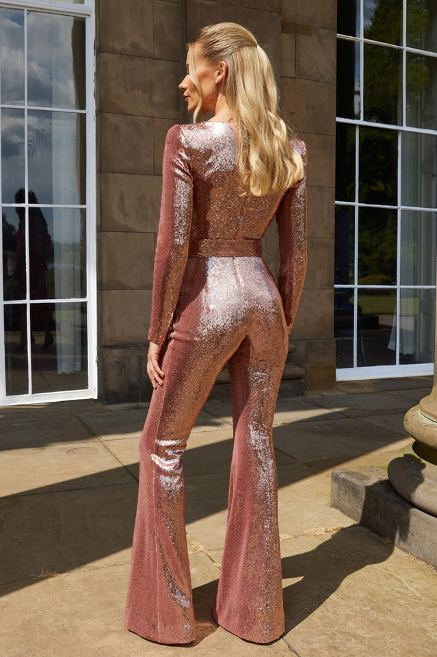 Aderine | Damen Elegant Glitzern Jumpsuit | Langärm