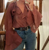Women's Brown Ruffle Long Sleeve Blouse