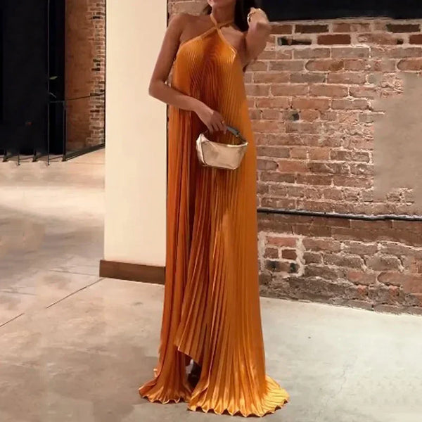 Tanya | Sukienka maxi na wesele z plisowanym dekoltem halter