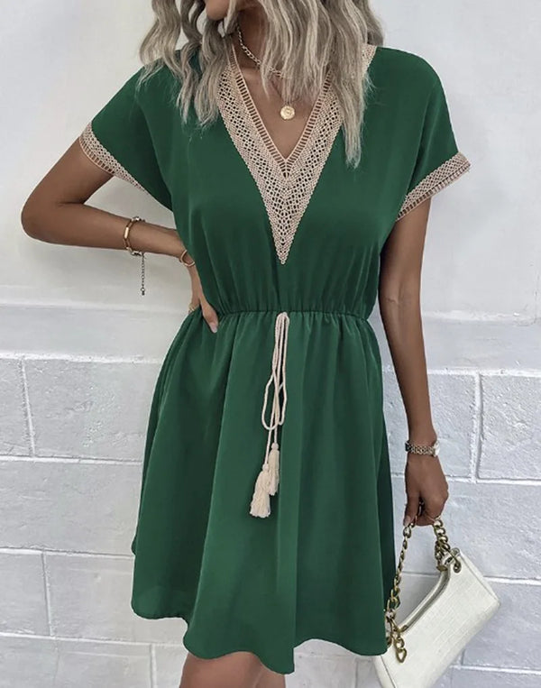 Eleni | V-Ausschnitt Drapiert Boho-Kleid