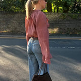 Women's Brown Ruffle Long Sleeve Blouse