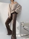 Damen Gerippt Lang Stoffhose