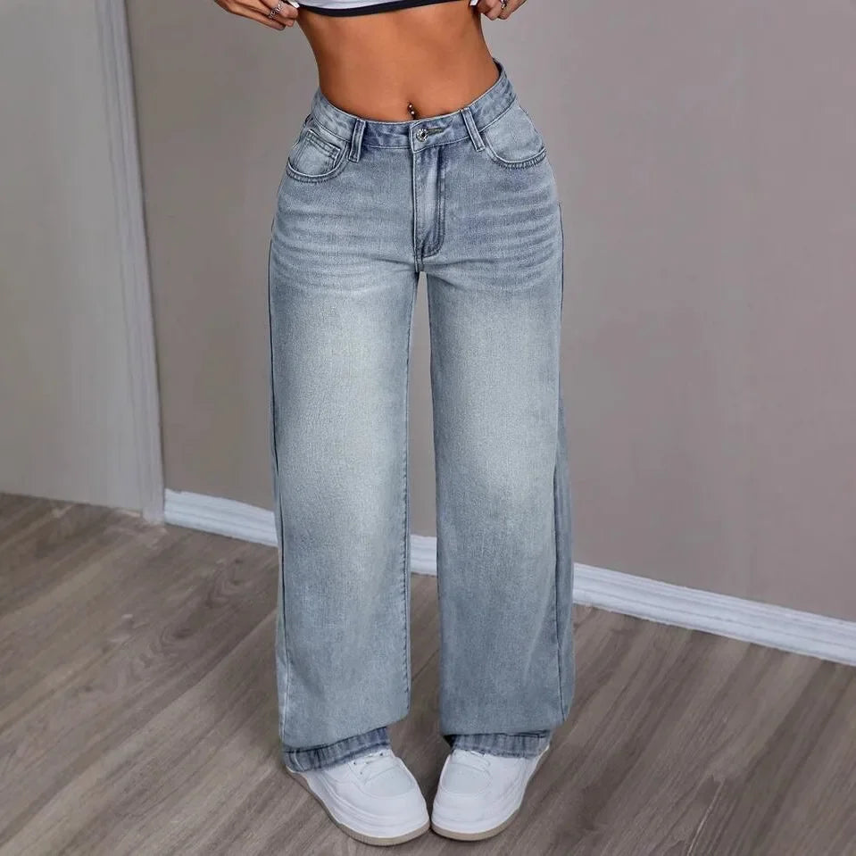 Damen Hellblau Hohe Taille Baggy Jeans