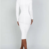 Damen Langarm Quadratausschnitt Midi Etui Kleid