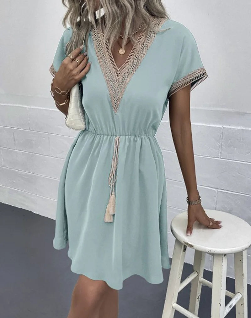 Eleni | V-Ausschnitt Drapiert Boho-Kleid