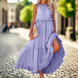 Damen Ärmellos A-Linie Maxi Sommerkleid