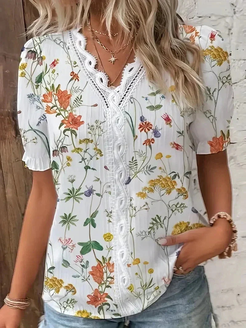Sienna | Floral Embroidery V-Neck Blouse