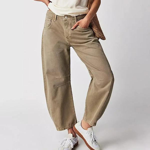 Damen Knopfverschluss Baggy Jeans